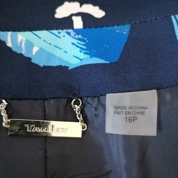 TanJay Womens Blue Floral 3/4 Sleeve Lined Open Front Cropped Jacket Size 16P - Picture 5 of 6